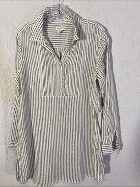 Artisanry Striped Linen Tunic - White with Navy Stripes size medium 100% Linen
